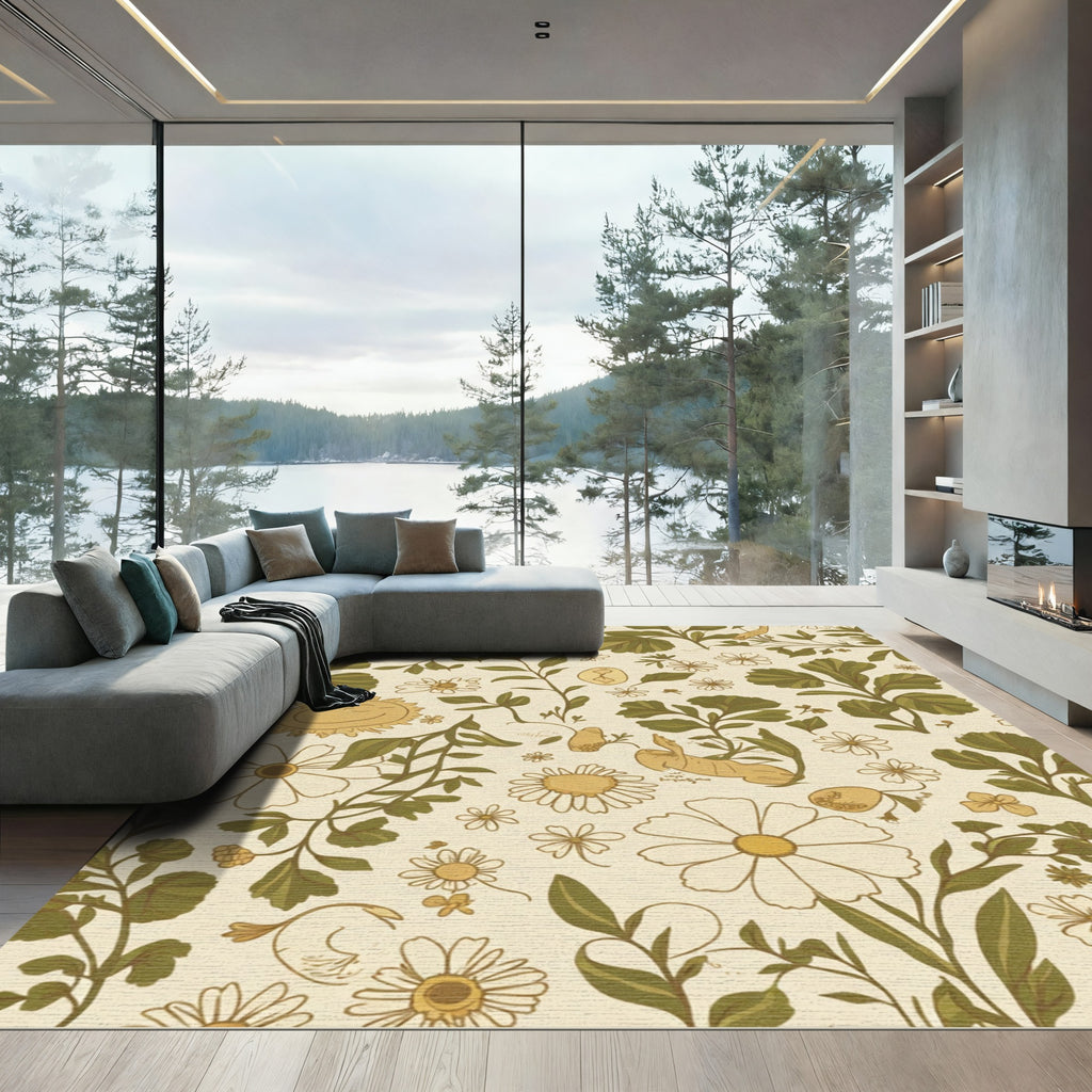 Whimsical Sunny Field Daisy Meadow Rug
