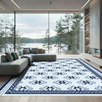 Blue Abstract Family Figures Border Rug