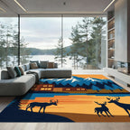 Rustic Mountain Cabin Deer Landscape Rug