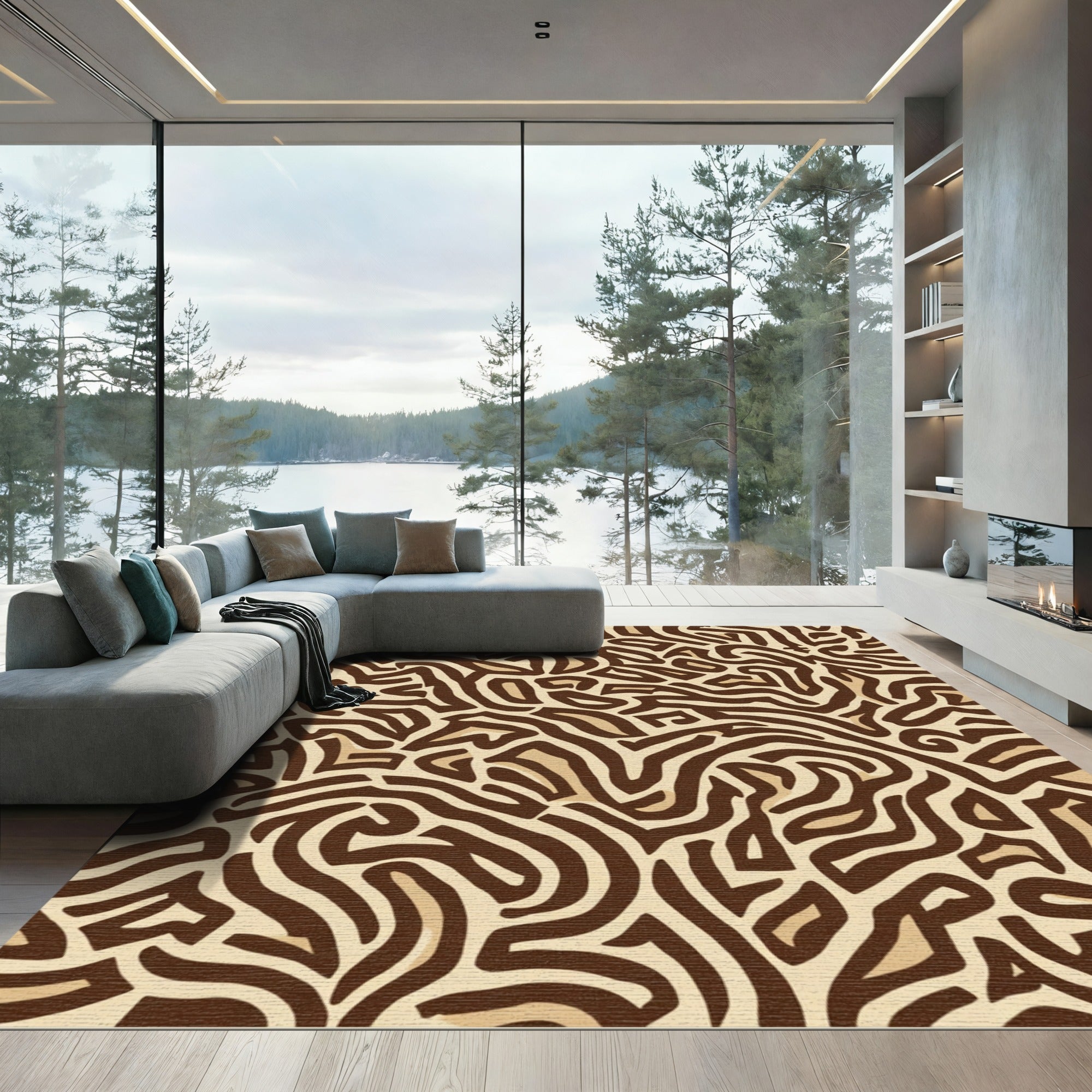 Earthy Tones Abstract Maze Rug