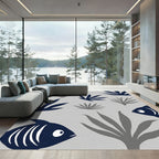 Navy Blue Fish Coral Garden Rug