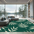 Cream Fern Leaves Green Background Rug