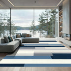 Modern Navy Blue Striped Blanket Rug