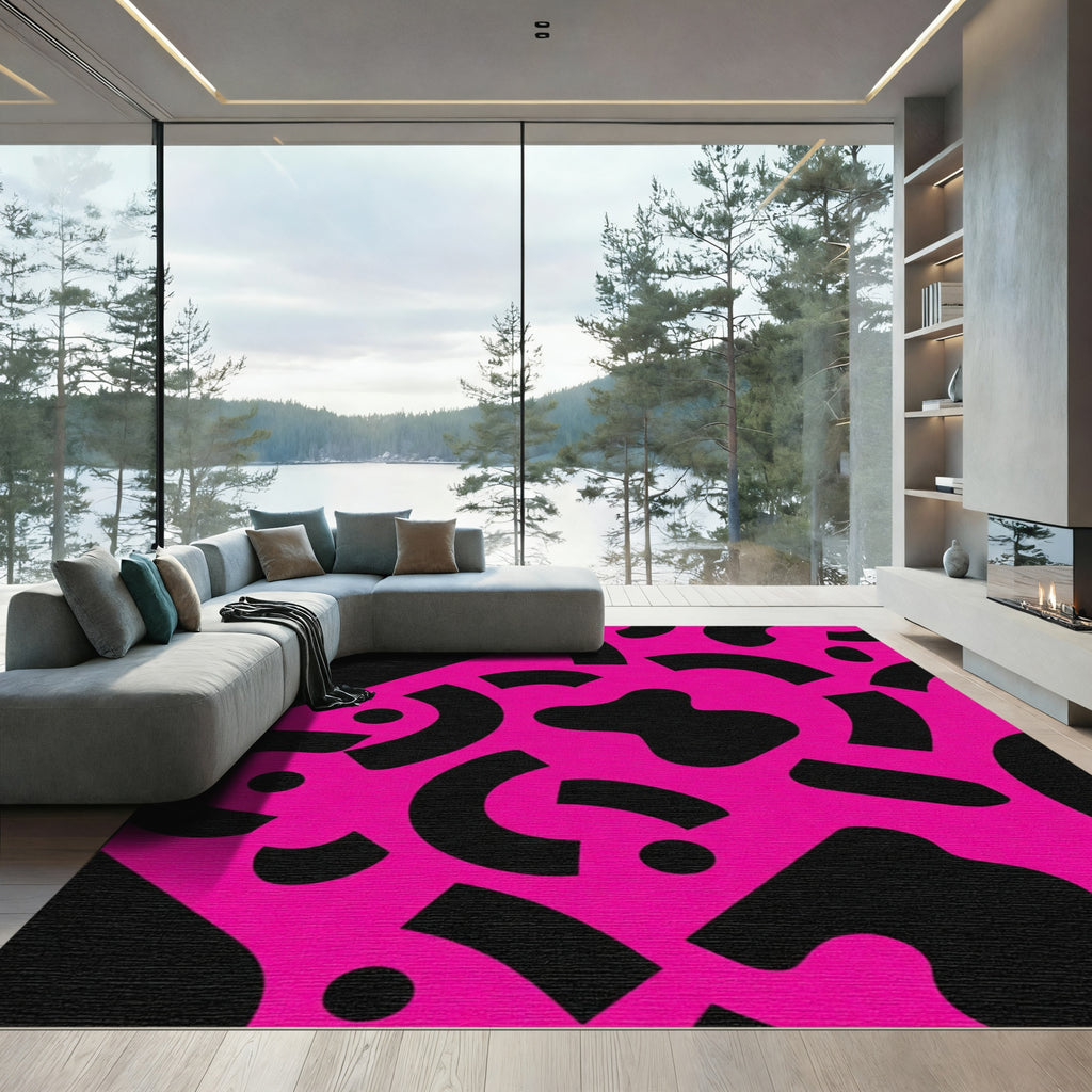 Groovy Pink Black Abstract Shapes Rug