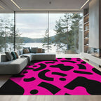 Groovy Pink Black Abstract Shapes Rug