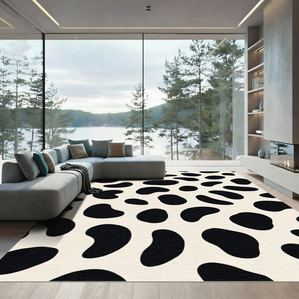 Bold Black Spots Cream Background Rug