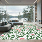 Pink Flower Branch Botanical White Rug