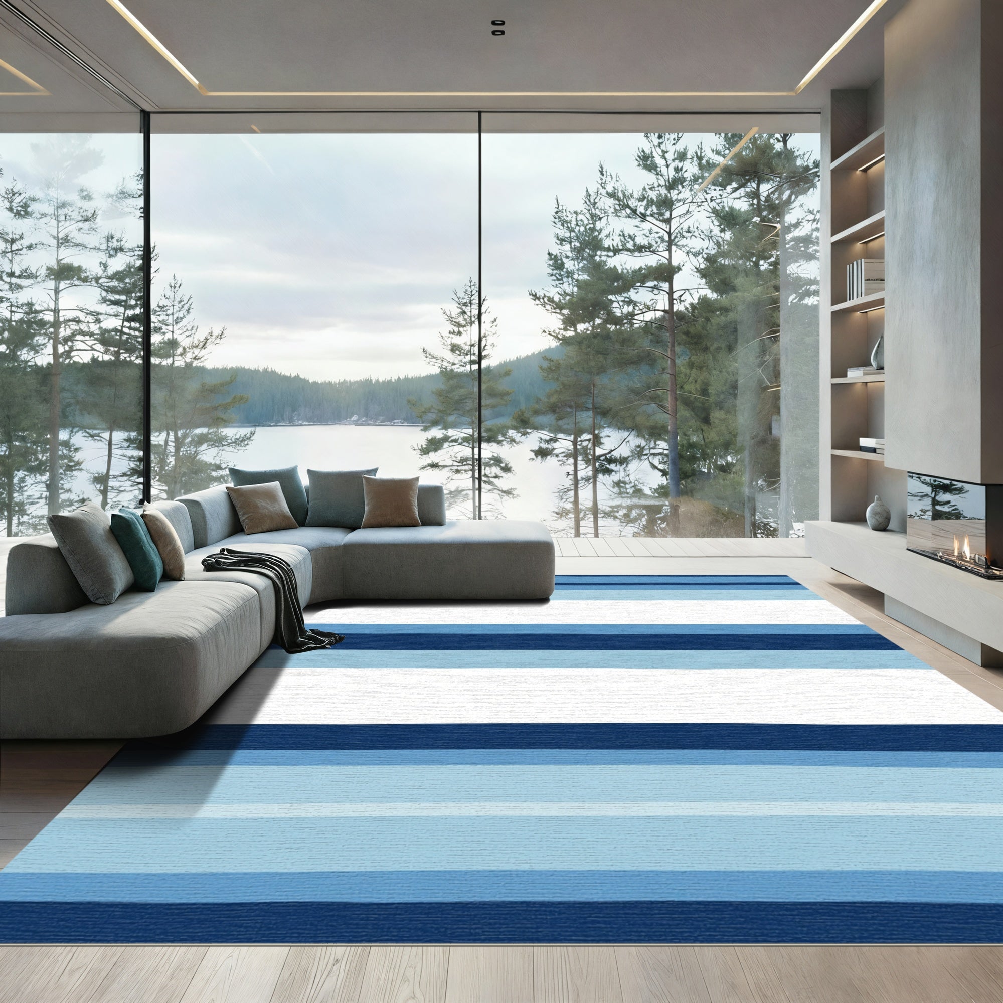 Striped Navy Blue Sky Palette Rug