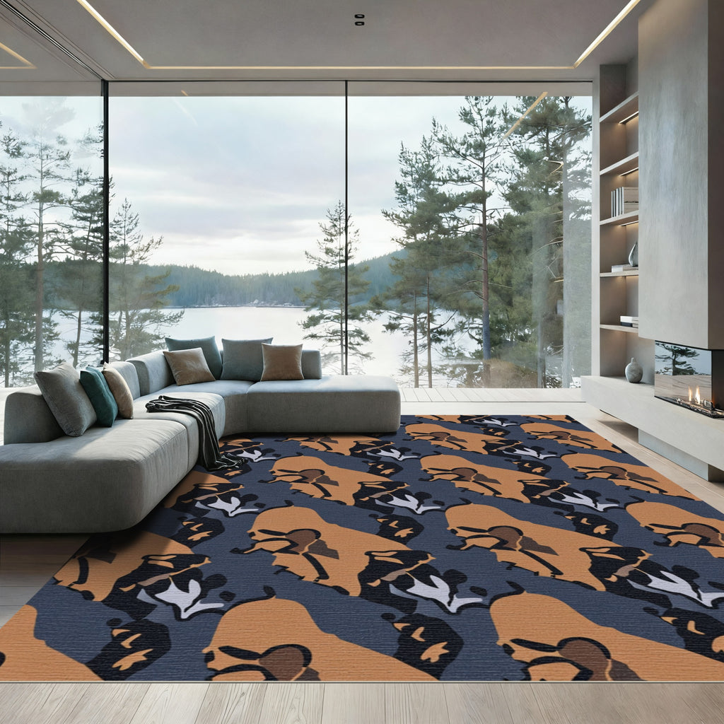 Brown Orange Abstract Camouflage Shapes Rug