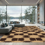 Brown Tan Checkerboard Square Motif Rug