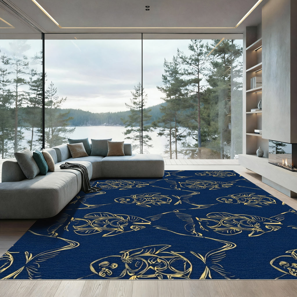 Golden Fish On Deep Blue Ocean Rug