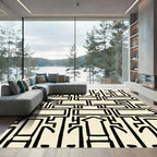 Abstract Black Geometric Labyrinth Rug