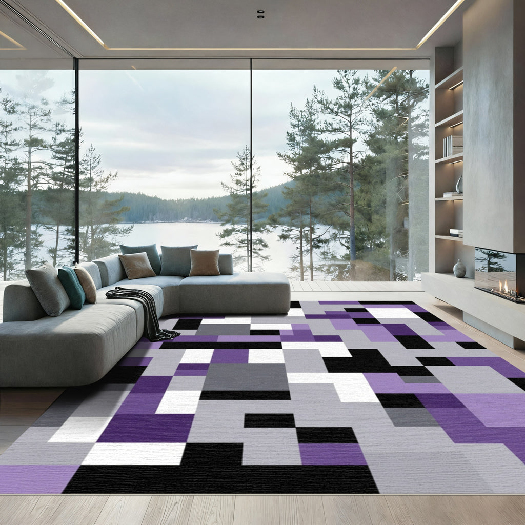 Modern Purple Geometric Block Rug