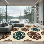Brown Teal Abstract Oval Repeating Rug