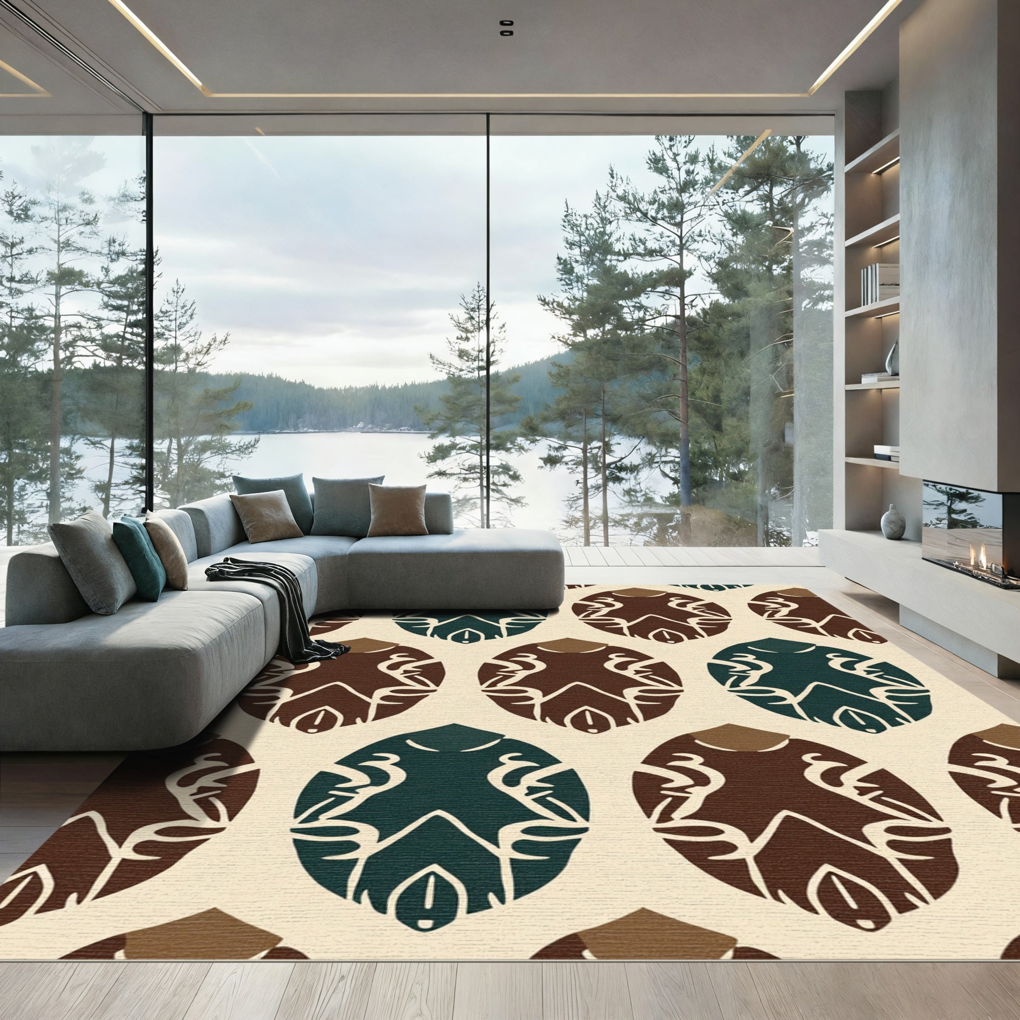 Brown Teal Abstract Oval Repeating Rug