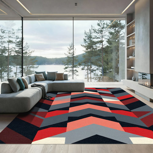 Bold Abstract Geometric Chevron Rug