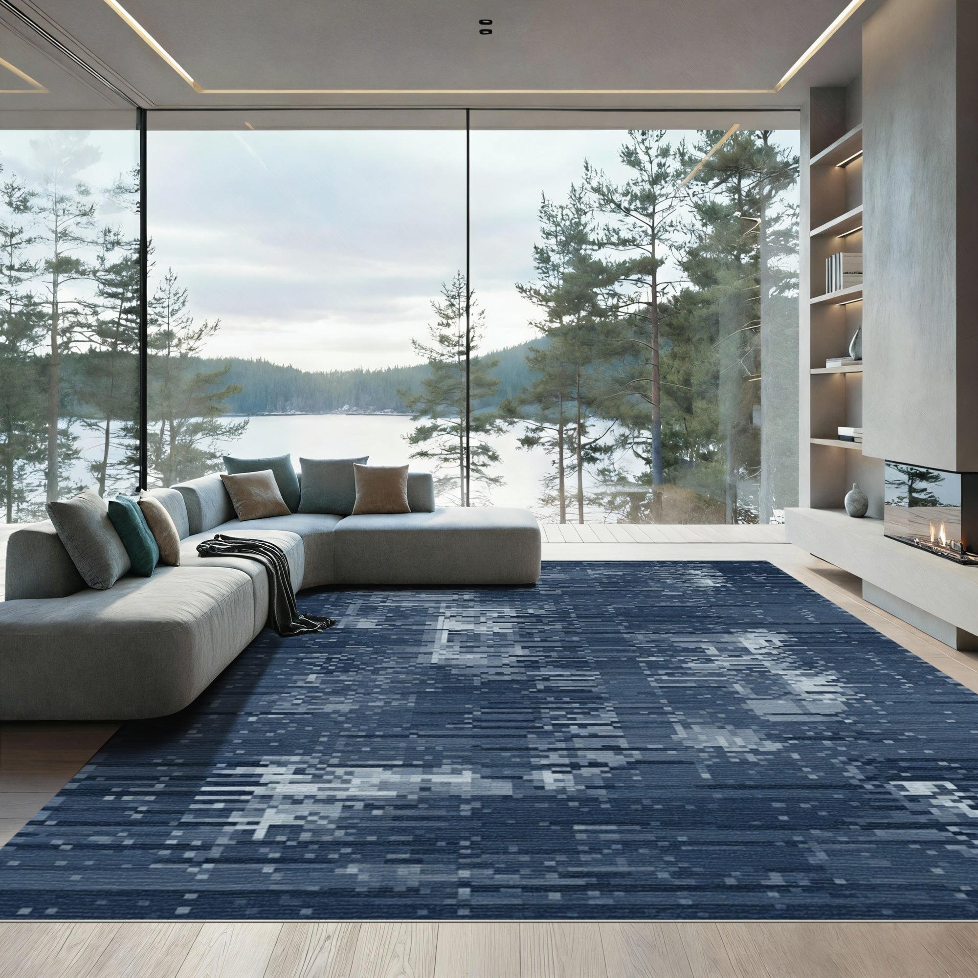 Deep Blue Textured Horizontal Weave Rug