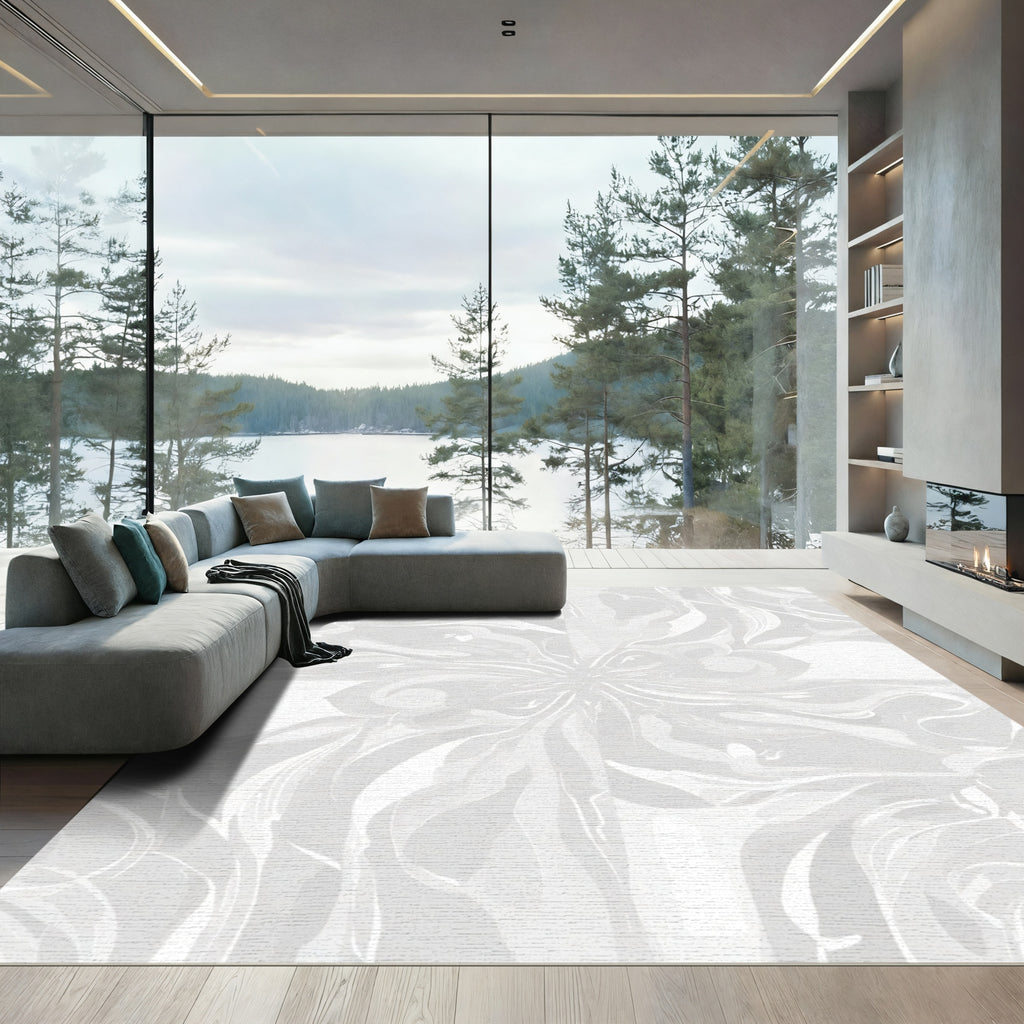 Light Gray Swirl Floral Abstract Rug