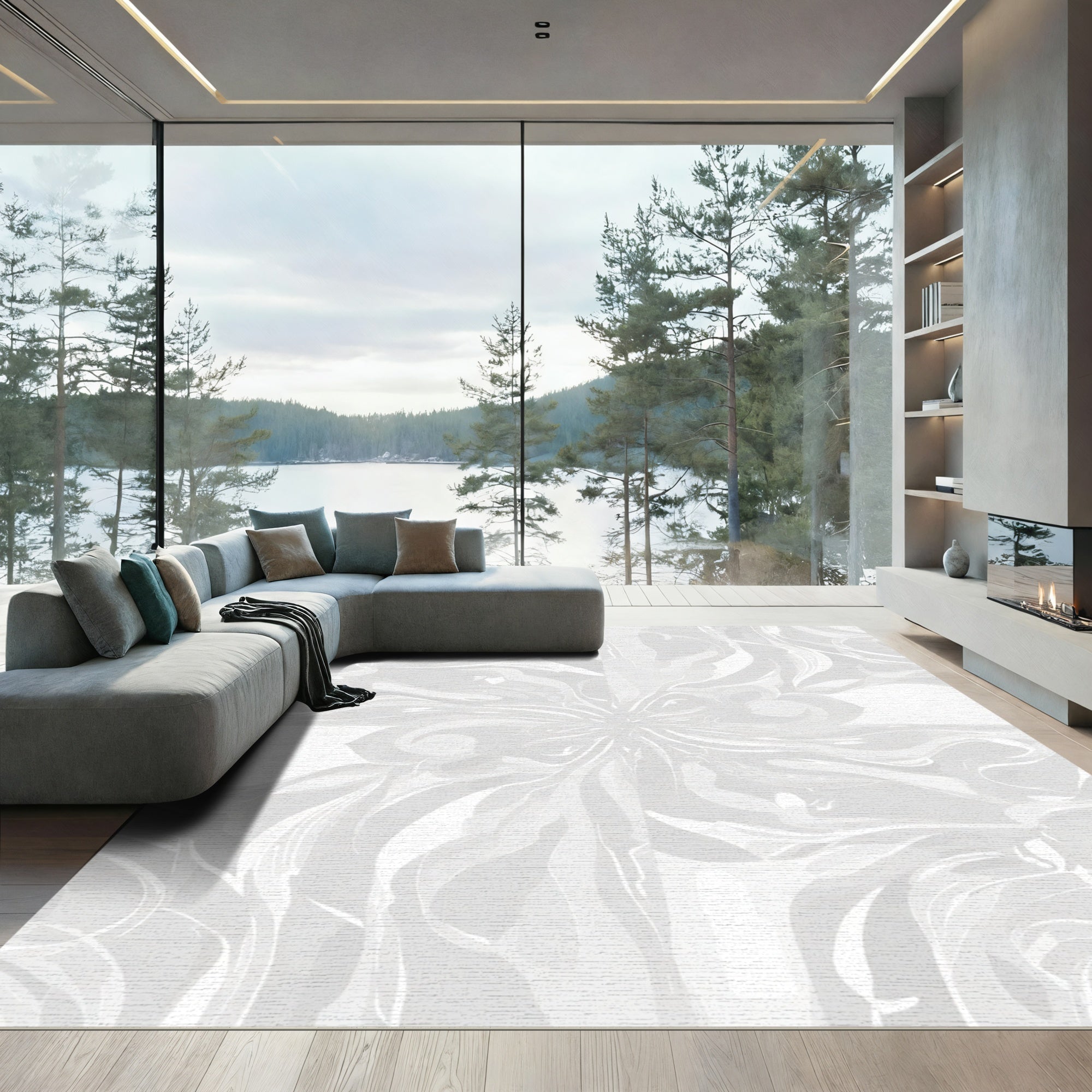 Light Gray Swirl Floral Abstract Rug
