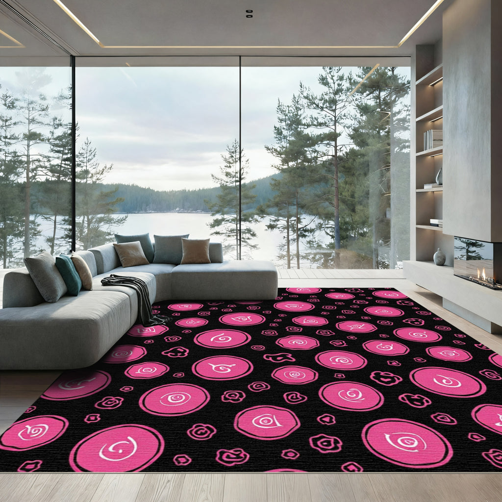Pink Abstract Circles Swirls Rug