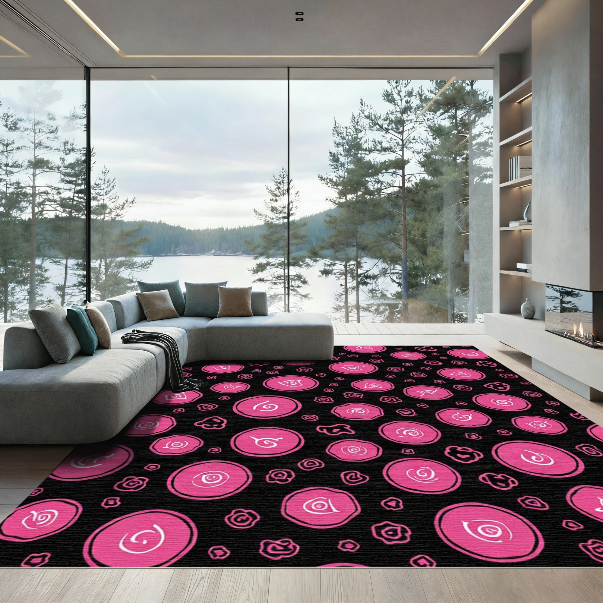 Pink Abstract Circles Swirls Rug