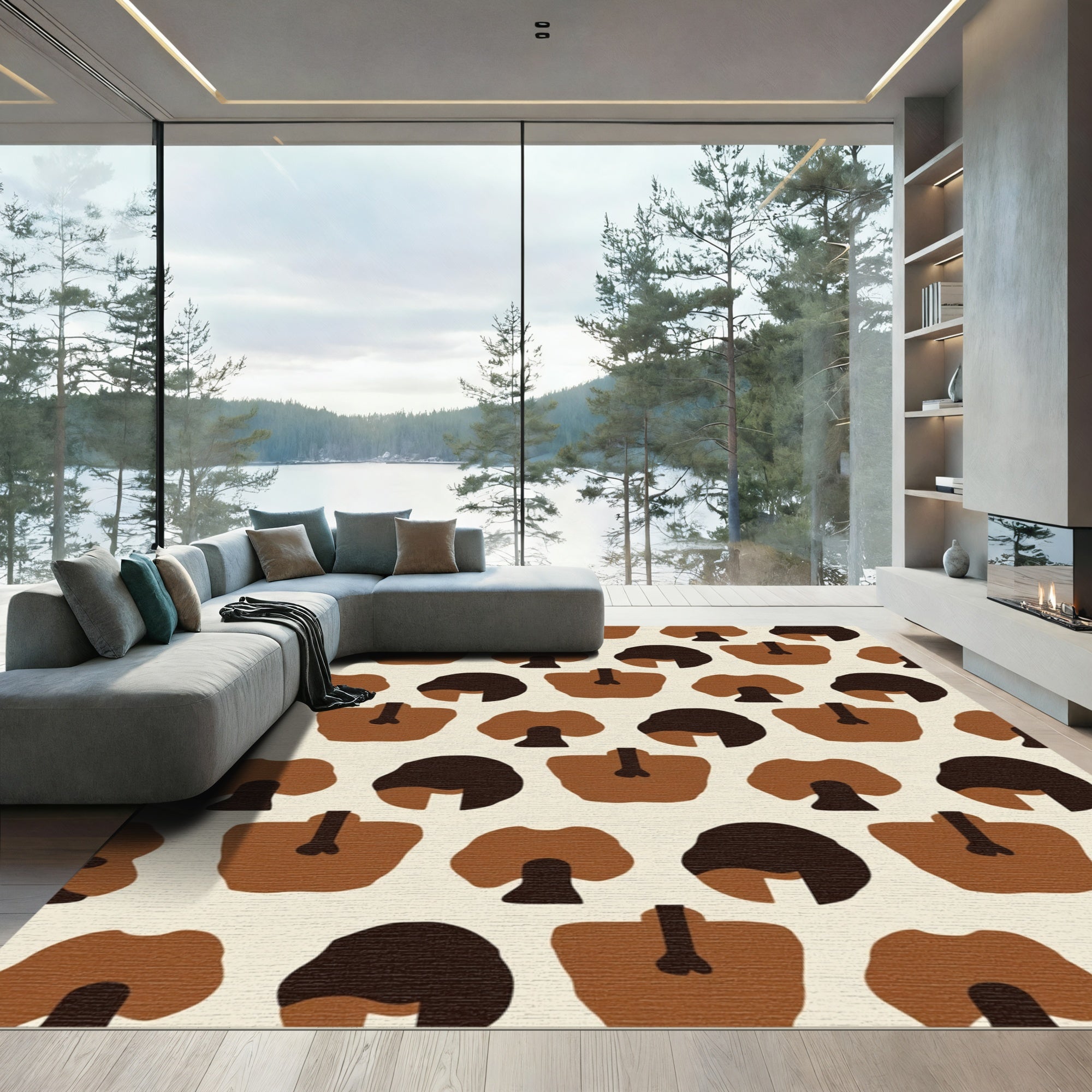 Brown Beige Abstract Mushroom Composition Rug