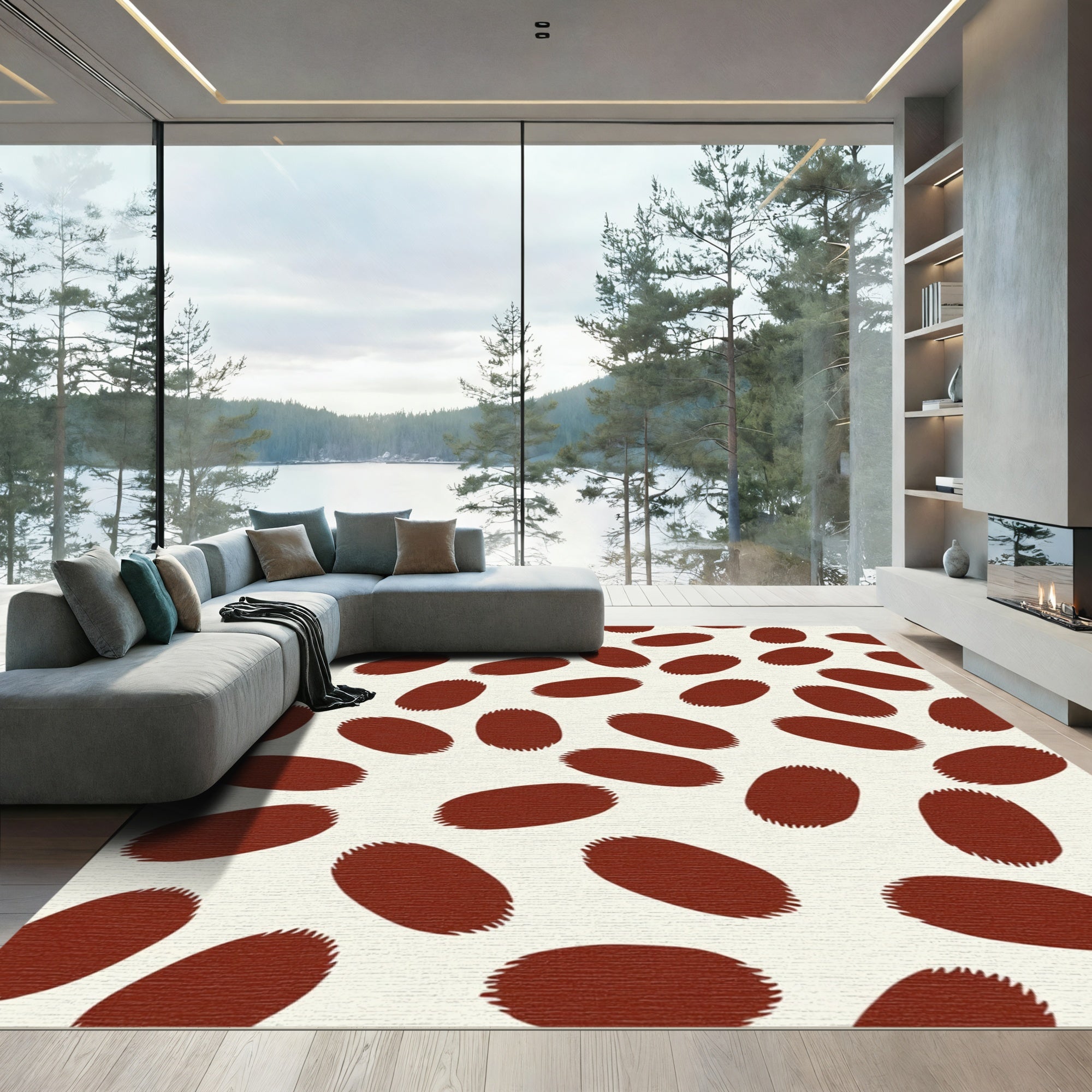 Crimson Ovals Textured Background Rug