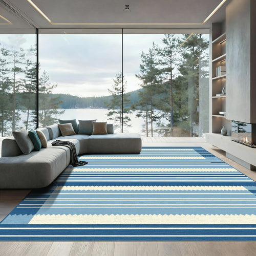 Azure Cream Striped Chevron Rectangle Rug