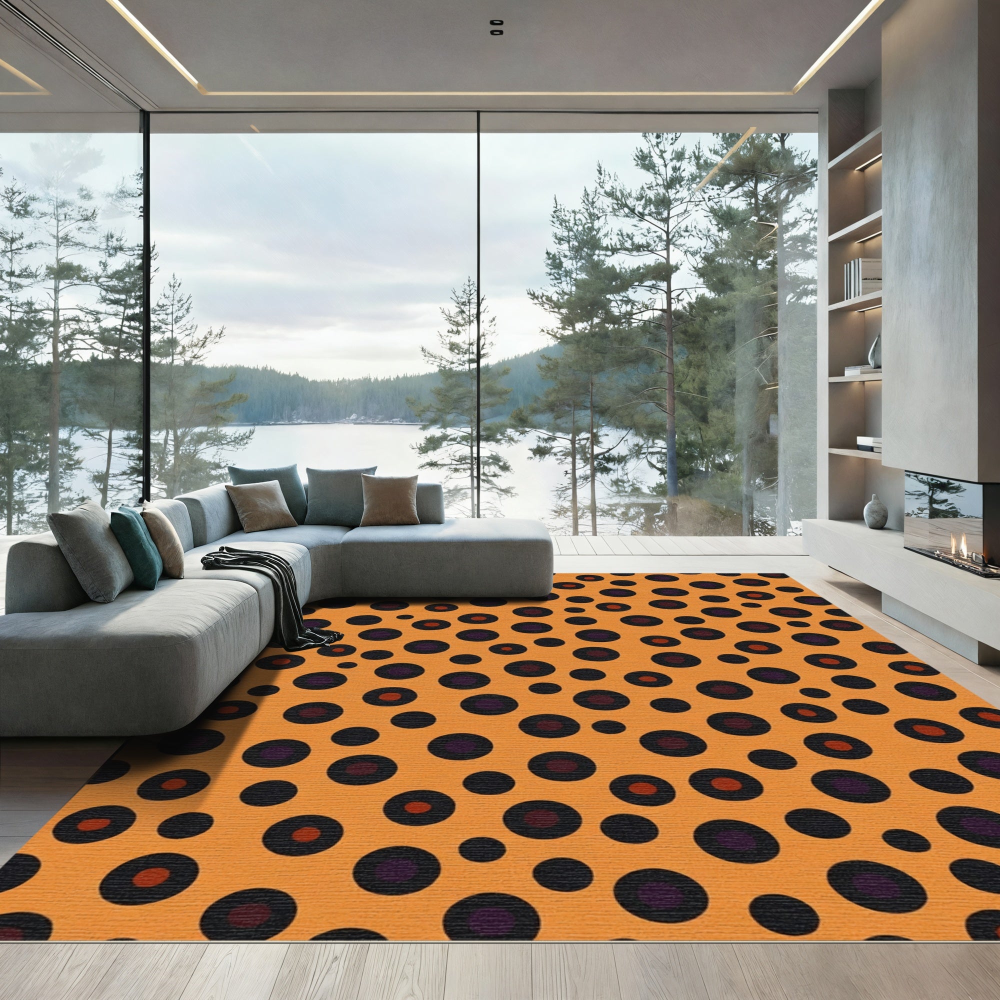 Orange Black Purple Dot Scatter Rug