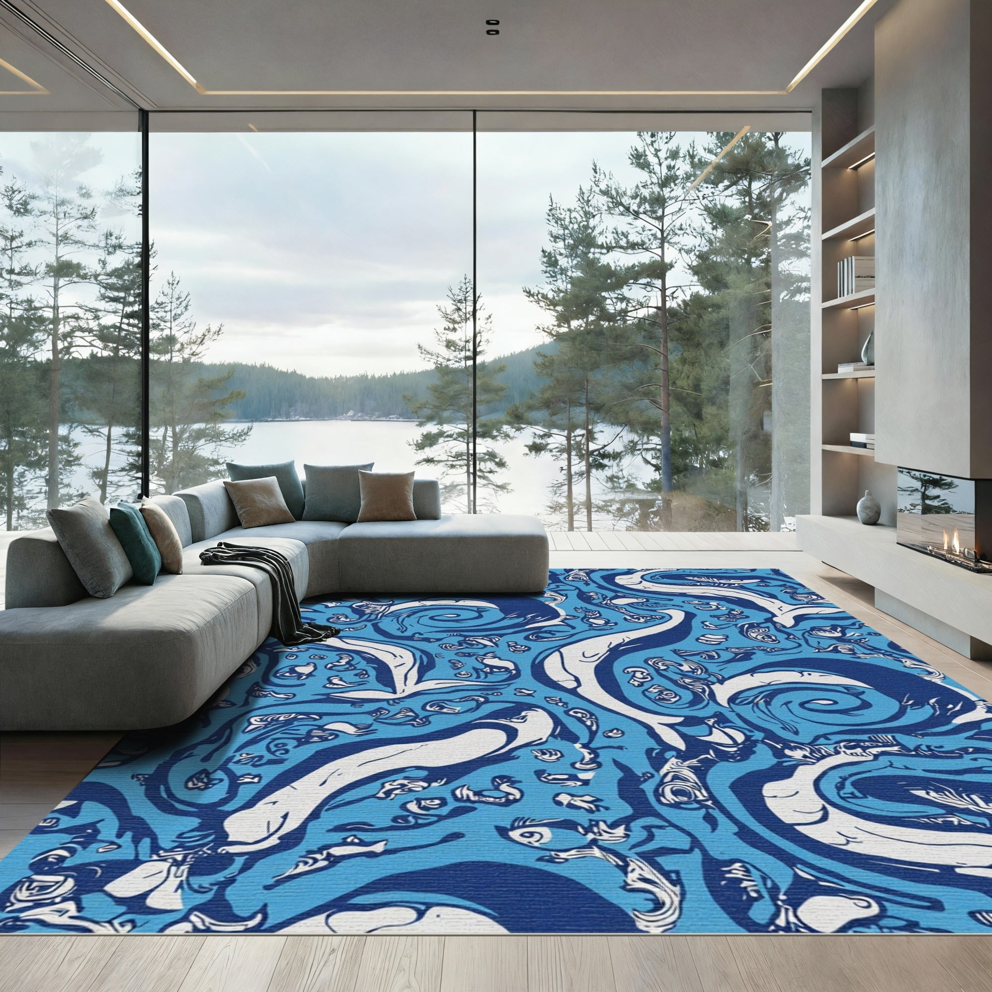 Deep Blue Marine Whirlpool Flow Rug