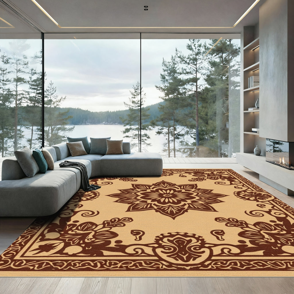 Rich Brown Floral Star Medallion Rug