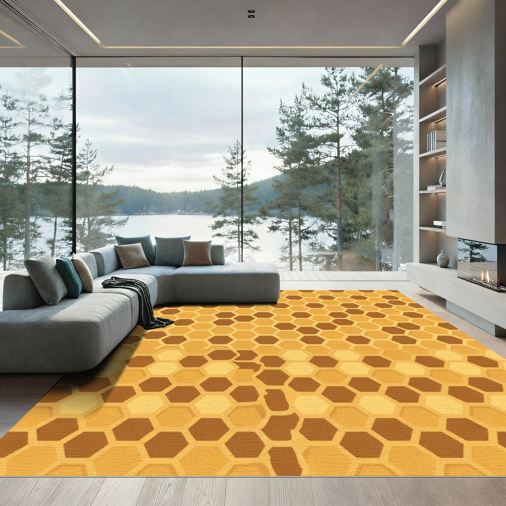 Golden Honeycomb Geometric Texture Rug