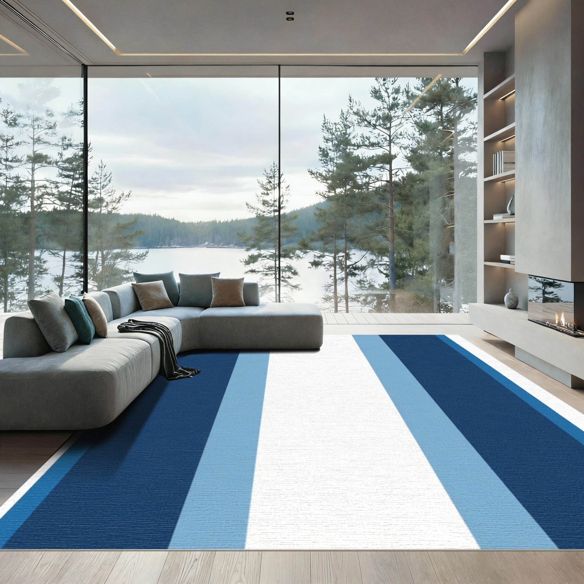 Bold Blue White Stripe Rug