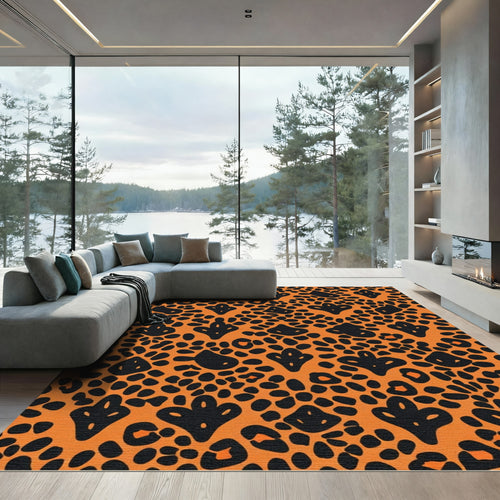 Black Cheetah Orange Leaf Medallion Rug