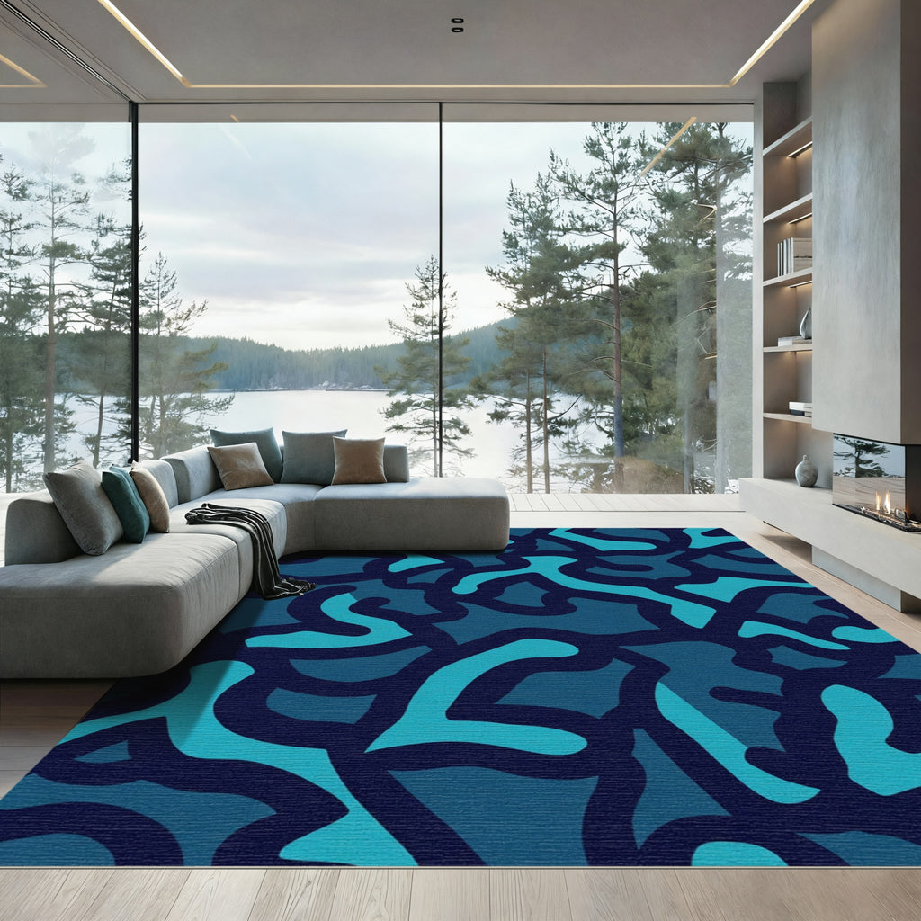 Deep Blue Camouflage Organic Flow Rug