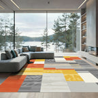 Abstract Geometric Panels Orange Gray Gold Rug