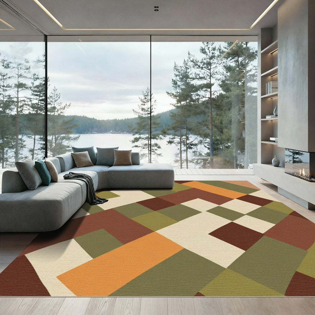 Earthy Geometric L-Shape Composition Rug