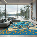 Blue Orange Polka Dot Octopus Collage Rug