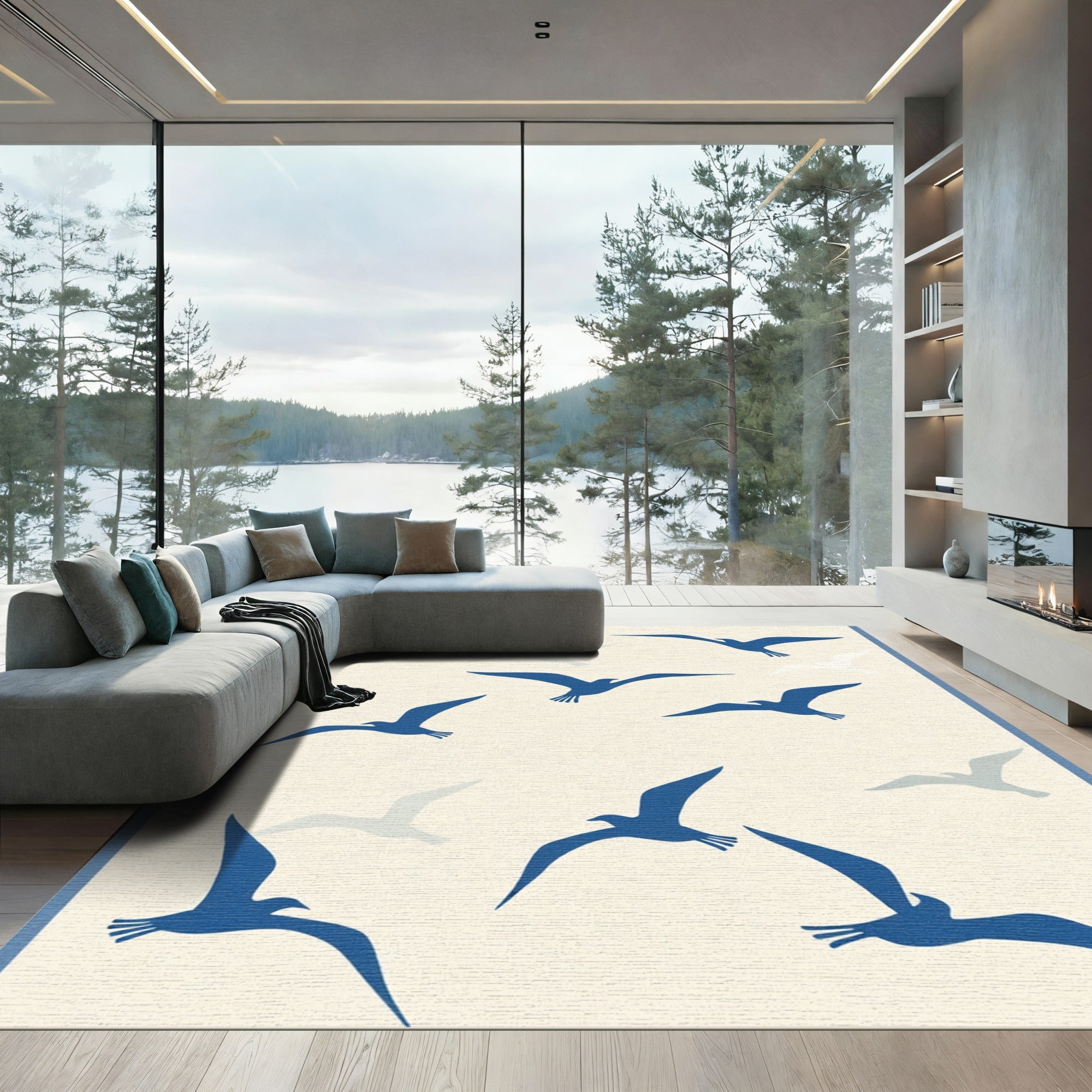Blue Seagull Flight Meadow Rug