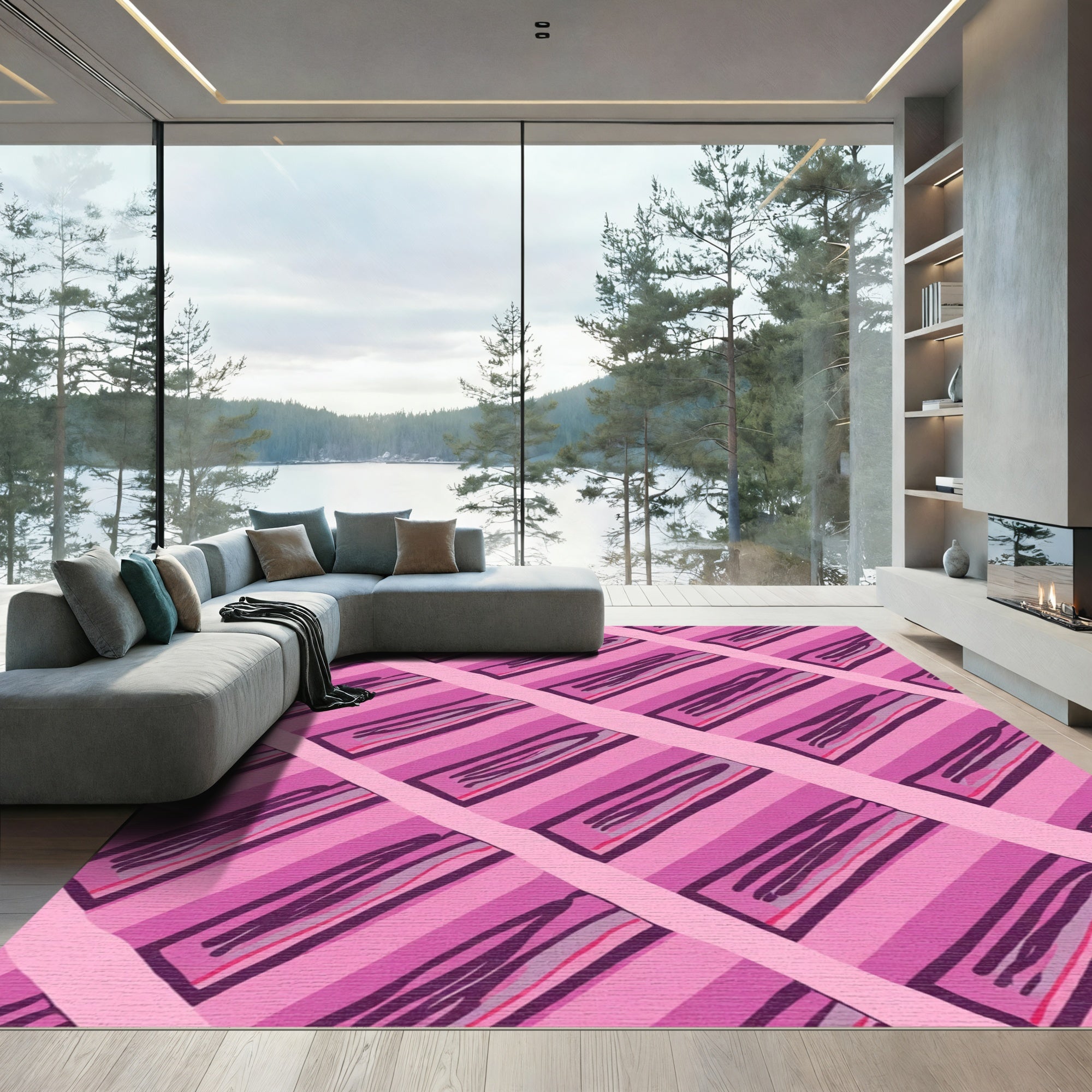 Pink Striped Rectangular Overlay Rug