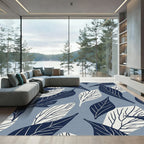 Navy Blue Cream Leafy Branches Rug