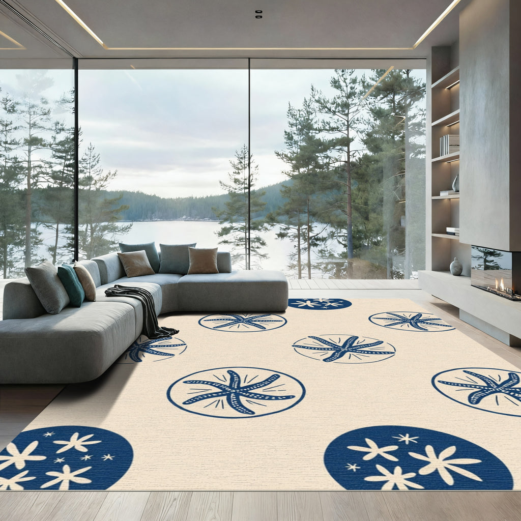 Navy Starfish Circle Pattern Rug