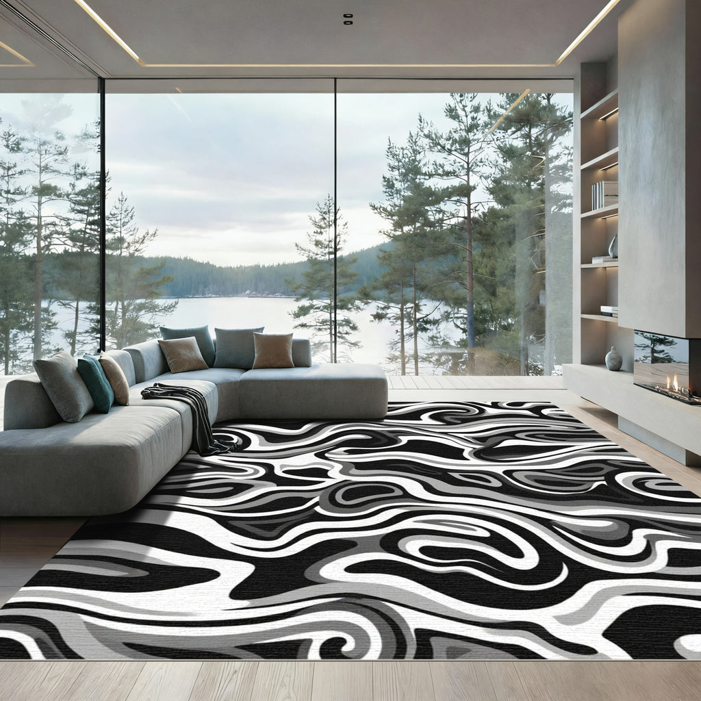 Monochromatic Swirl Fluid Motion Rug