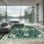 Deep Teal Floral Arabesque Scroll Rug