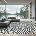 Dark Blue Abstract Organic Lines Rug