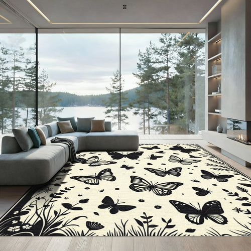 Black Butterfly Garden Meadow Rug