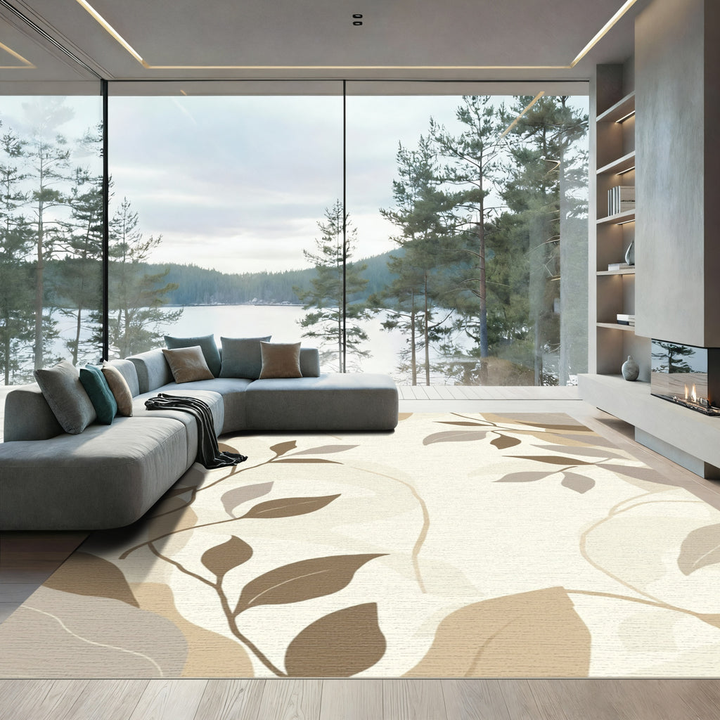 Earthy Tone Abstract Leaf Branches Rug
