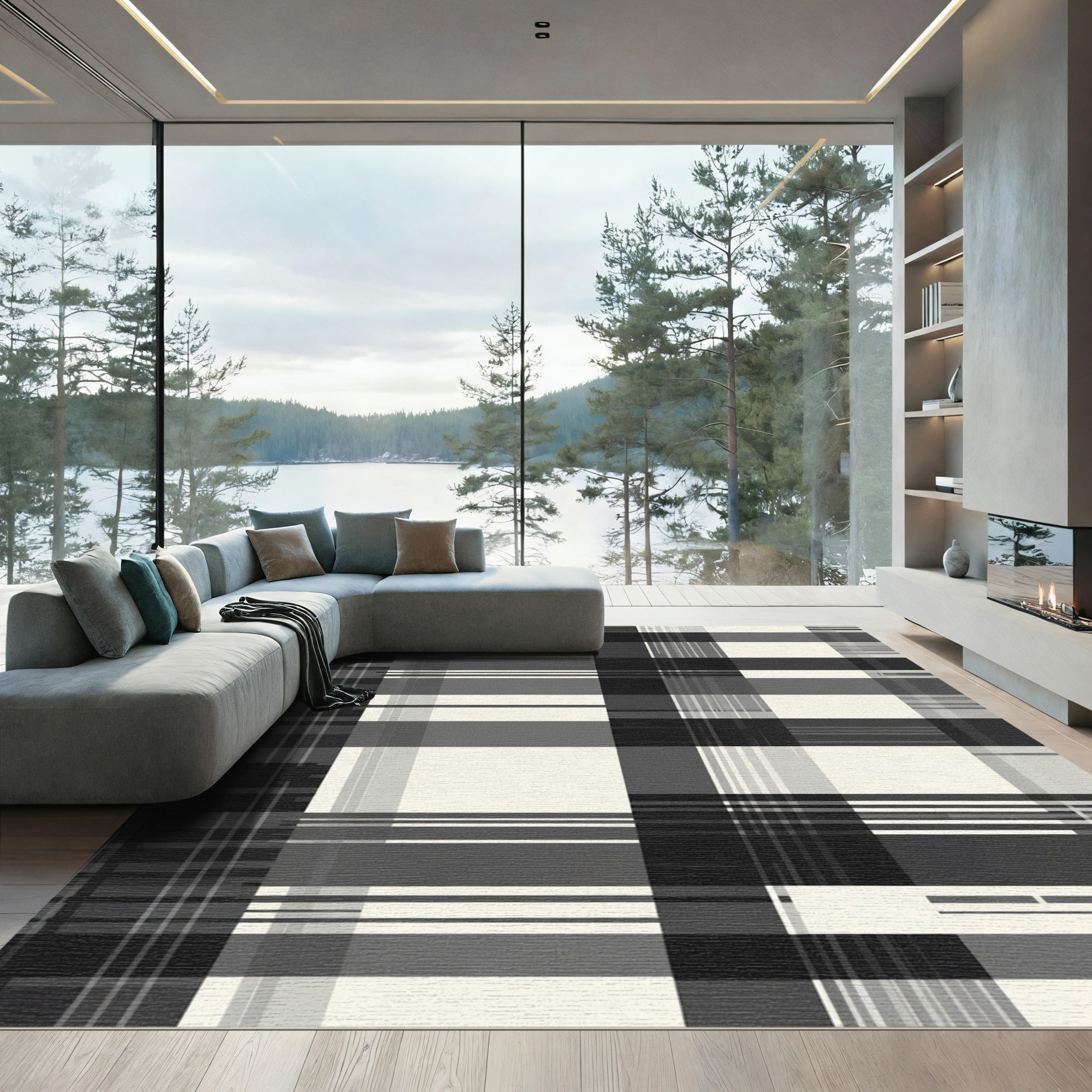 Monochromatic Plaid Stripe Collage Rug