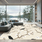 Black Bird White Blossom Branches Rug