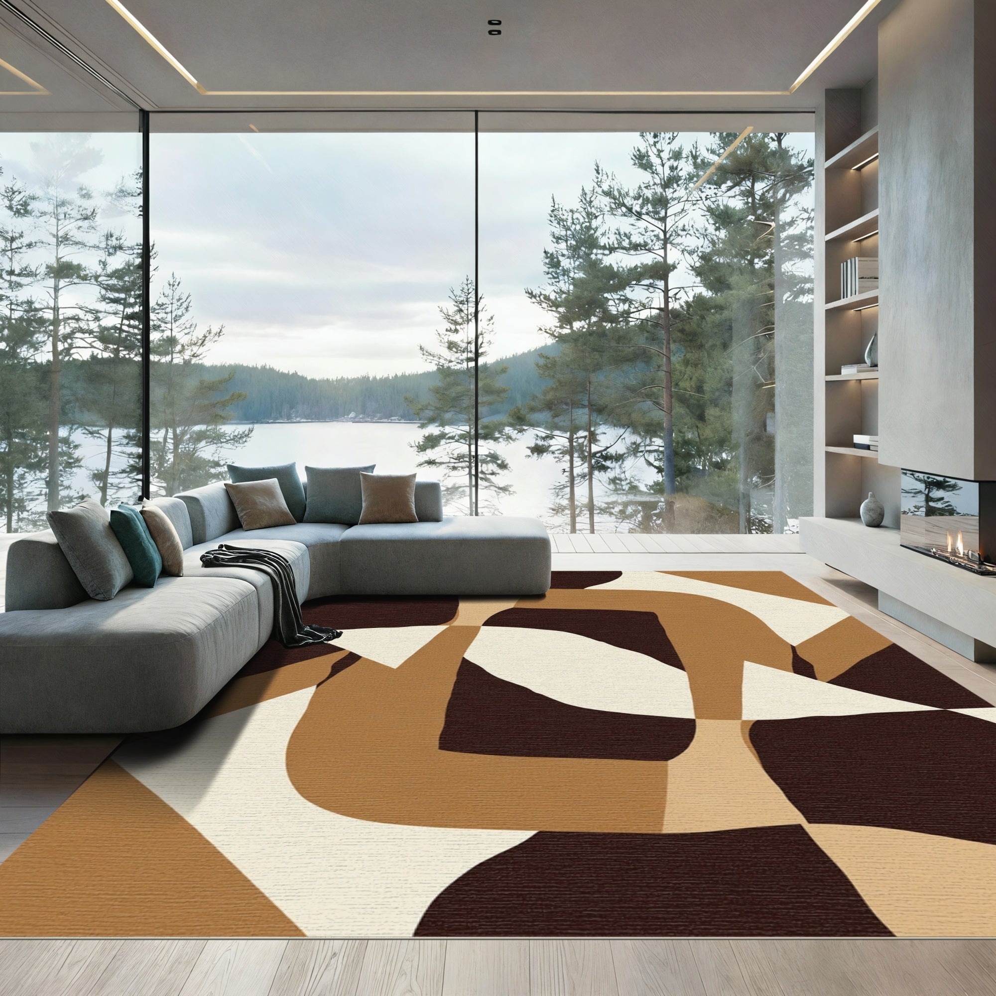 Abstract Earth Tones Curves Rug